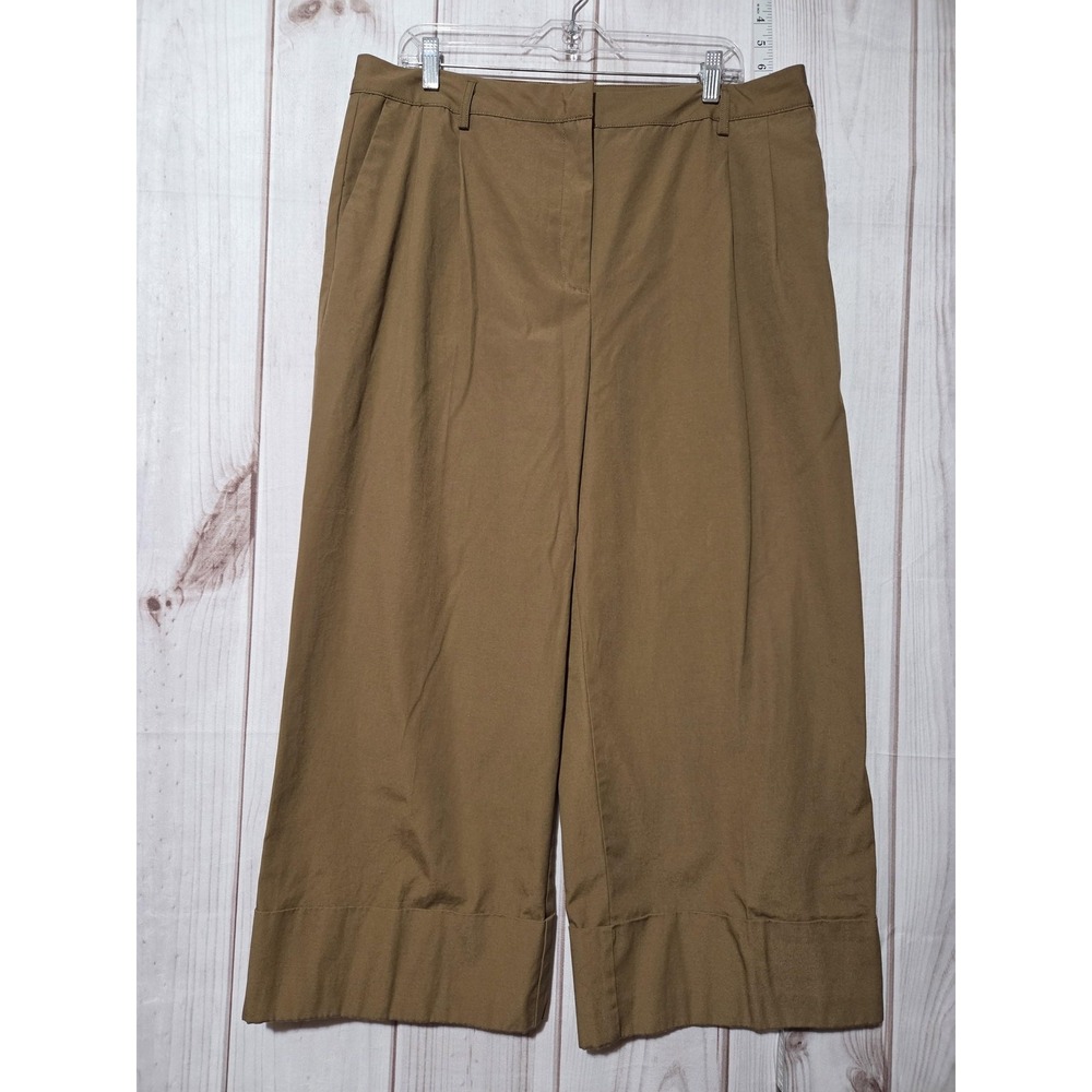 Who What Wear Pants Womens 16 Khaki Wide‎ Leg Cropped Cuffed High Rise Pleated